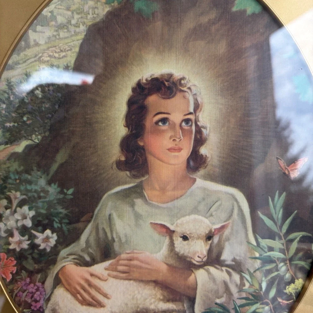 Vintage Jesus Good Shepherd Framed Lithograph Print Gold Tone Frame 8.5x10.5